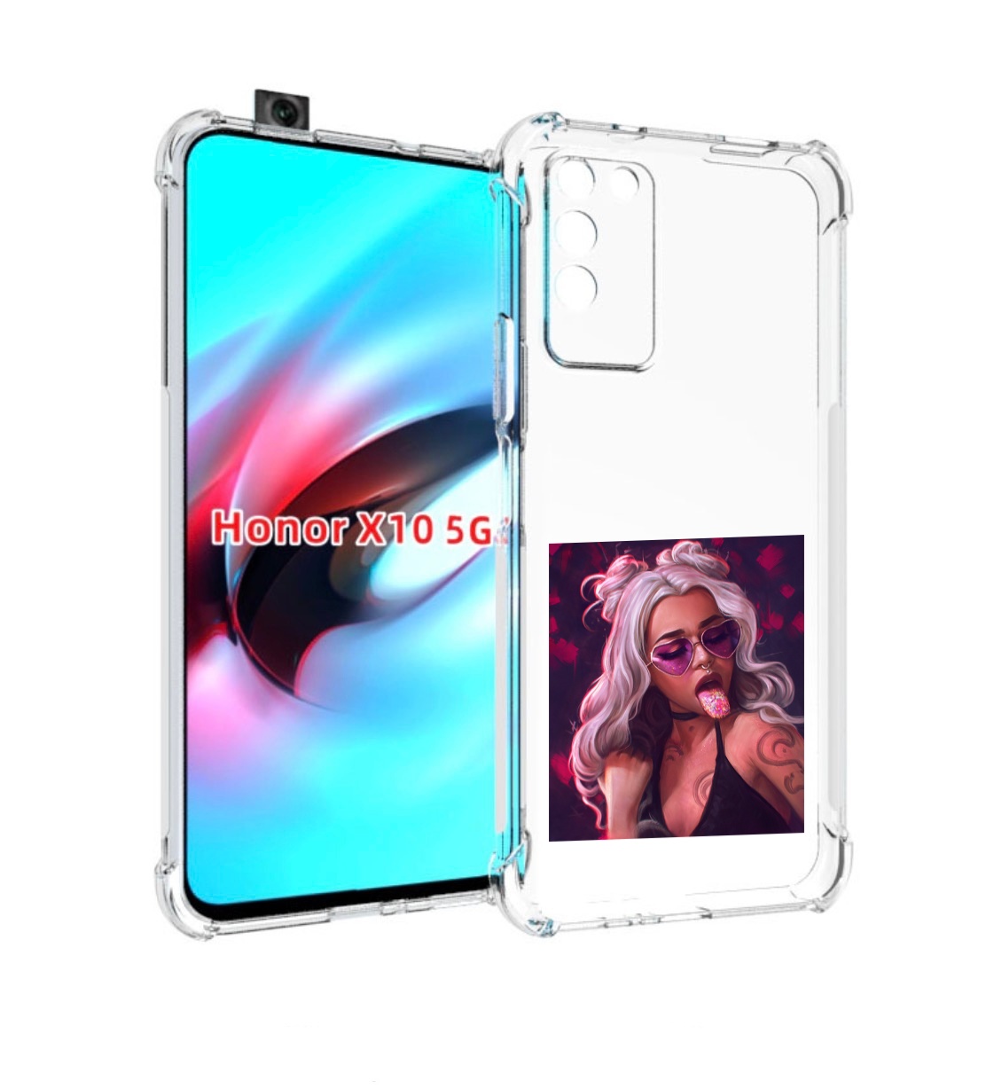 

Чехол MyPads блестящий-язык женский для Honor X10, Прозрачный, Tocco