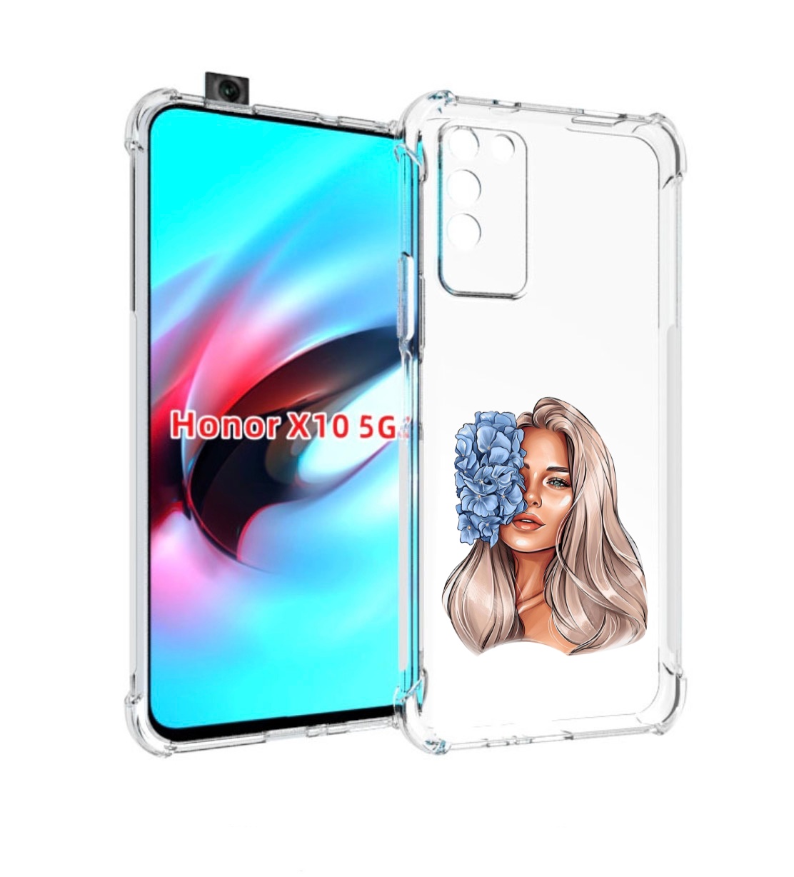 

Чехол MyPads блондинка-с-голубыми-цветами женский для Honor X10, Прозрачный, Tocco