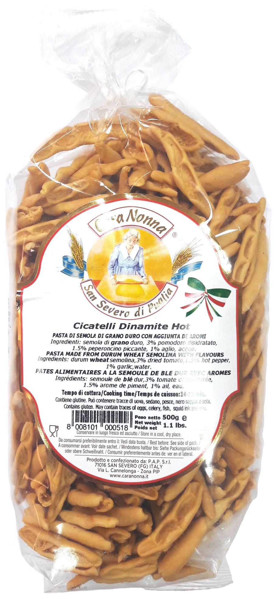 

Паста CARA NONNA (сделана вручную) CICATELLI Dinamit Hot (острый перец) 500г