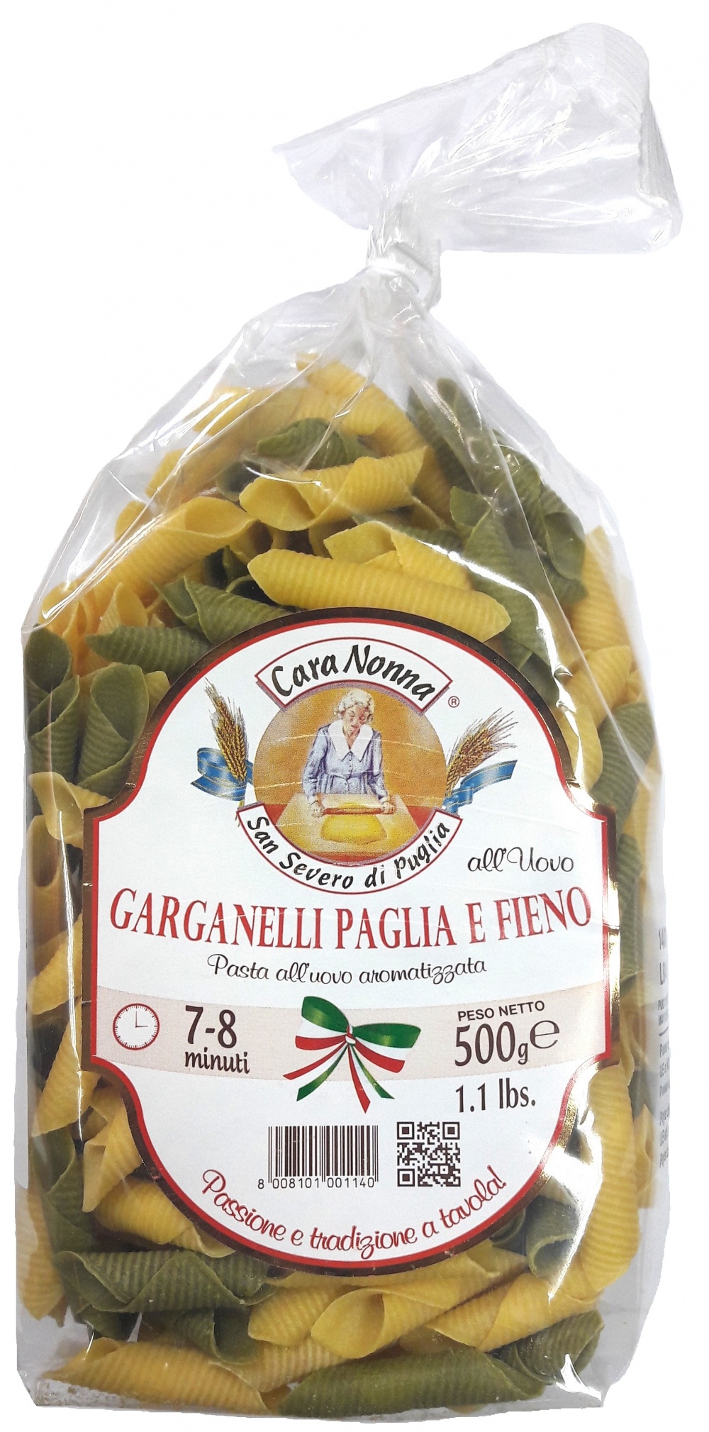 

Паста яичная CARA NONNA цветная GARGANELLI Paglia e Fieno 500г