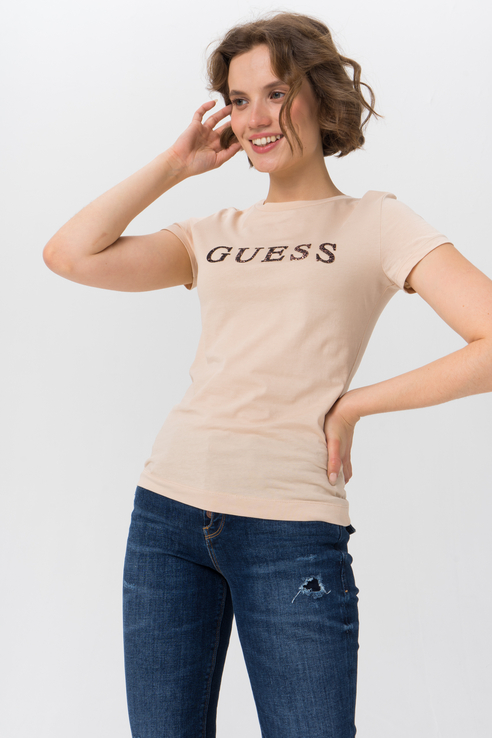 фото Футболка женская guess w1bi06ja911g бежевая 48 ru