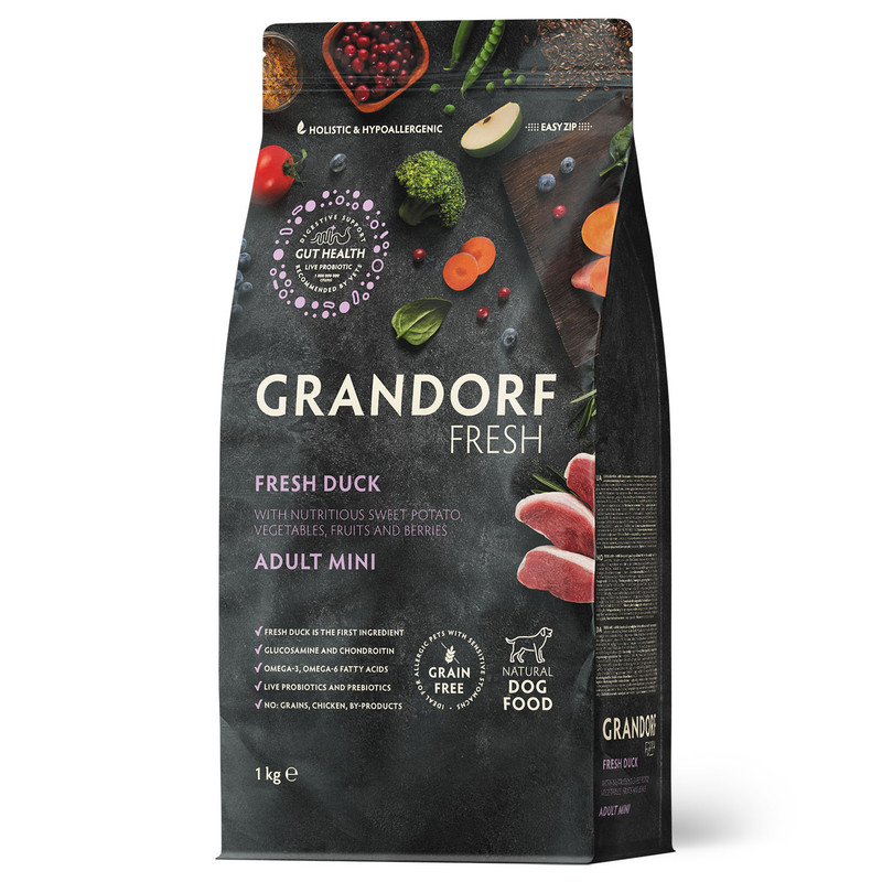 

Сухой корм для собак GRANDORF Fresh, мелкие породы, утка, батат, 1 кг