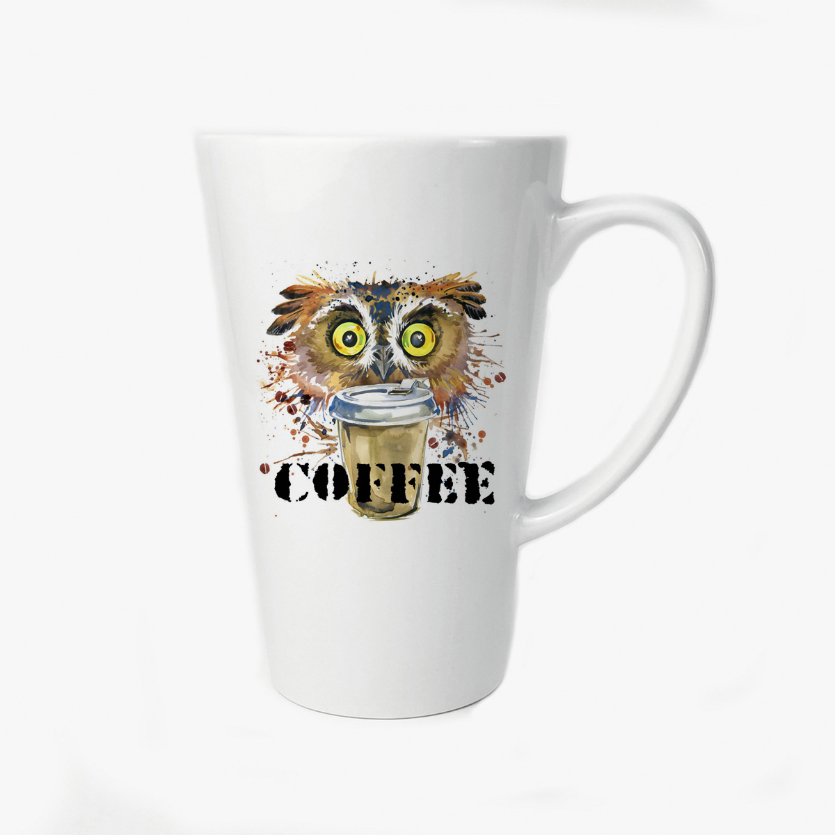 

Большая конусная кружка CoolPodarok Краски Сова с кофе Cofee