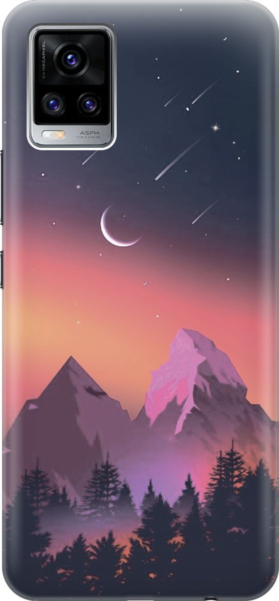 

Силиконовый чехол на Vivo V20 "Горы и звездопад", Оранжевый;черный, 159669