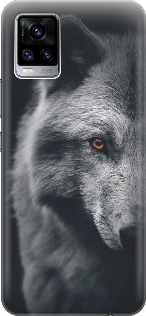 

Силиконовый чехол на Vivo V20 "Красноглазый волк", Красный;серый, 159673