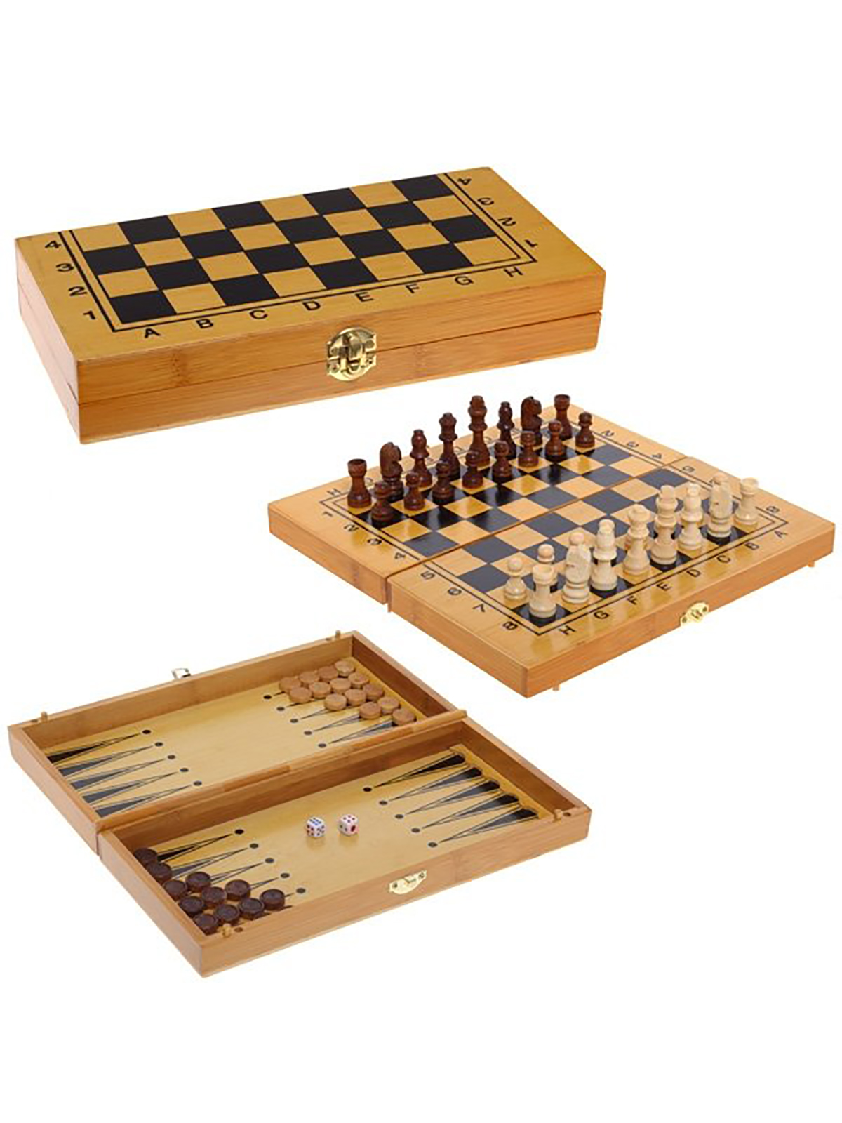 Шахматы шашки нарды 3 в 1 Remecoclub деревянные 231291 29x15x4,5 см