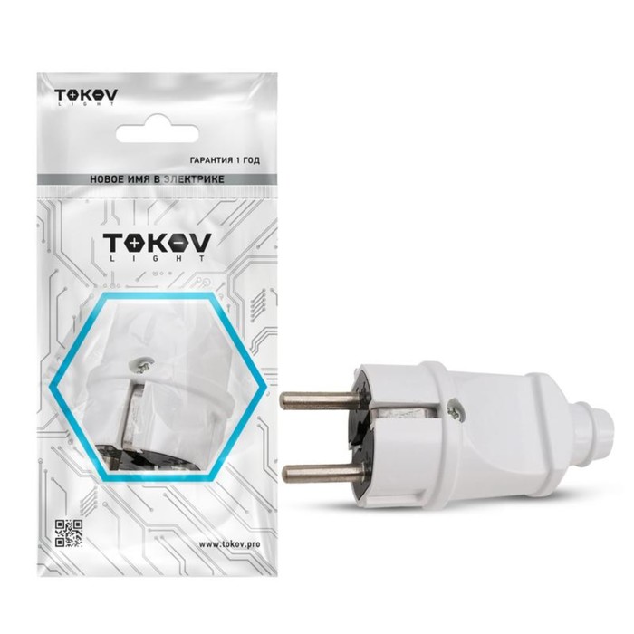 

Вилка прямая TOKOV ELECTRIC, 16А, 250 В, с з/к, белая, TKL-PLZ-C01, Белый