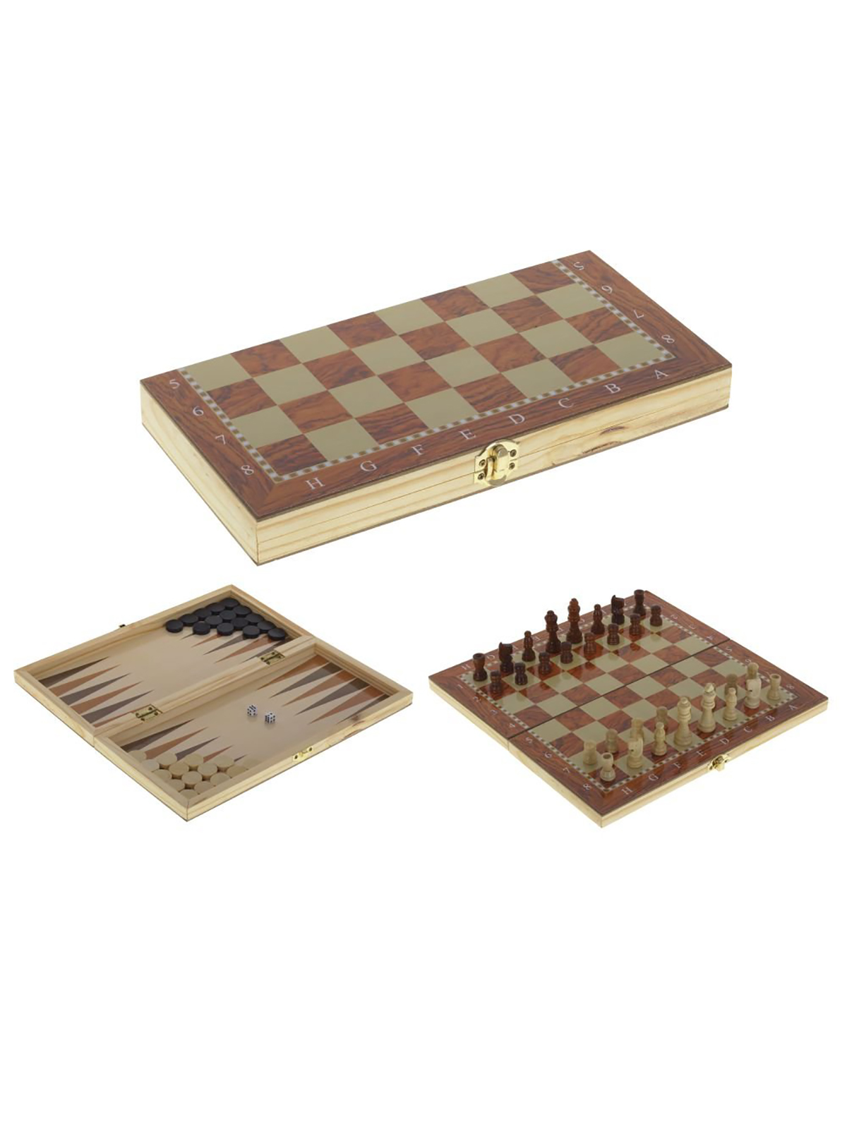 Шахматы шашки нарды 3 в 1 Remecoclub деревянные 241716 29x15x3,5 см