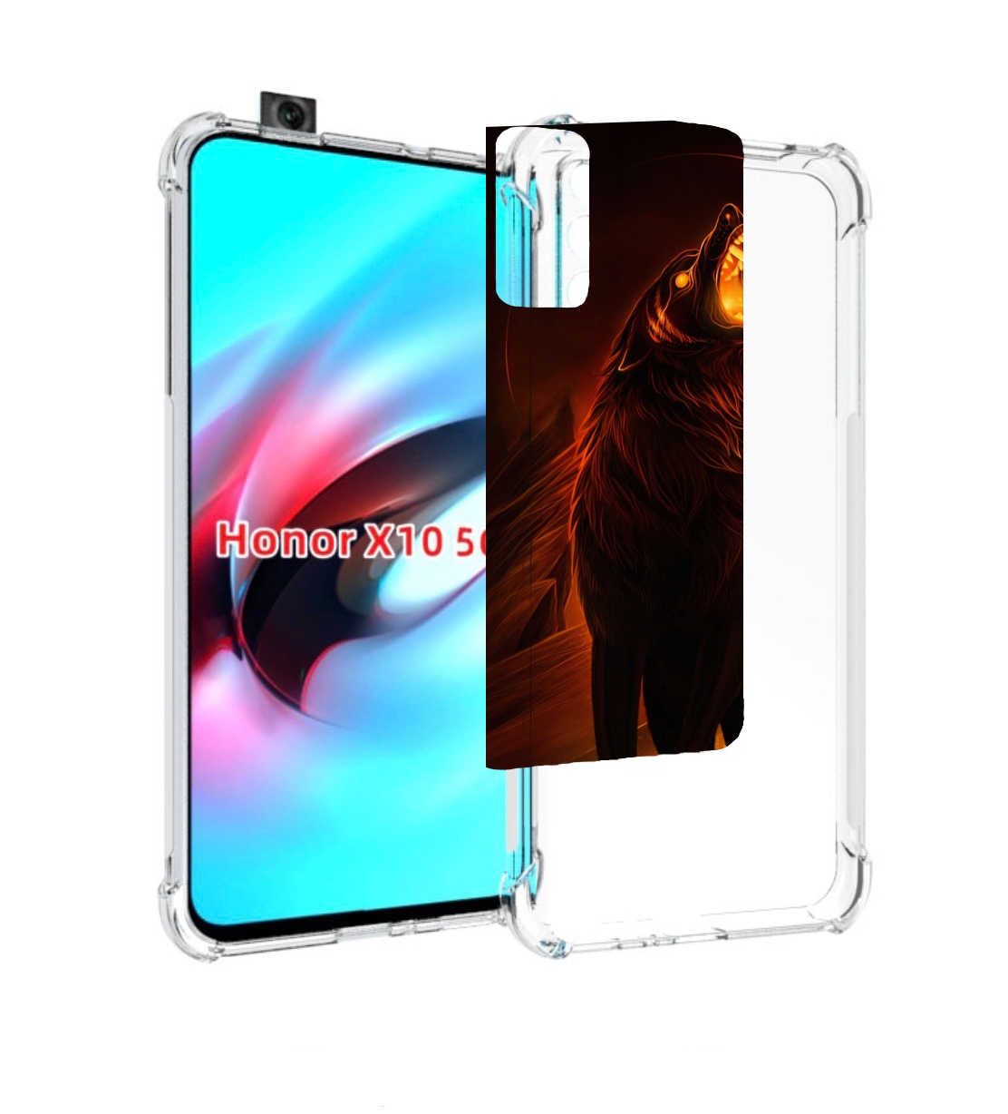 

Чехол MyPads волчара с огнем внутри для Honor X10, Прозрачный, Tocco