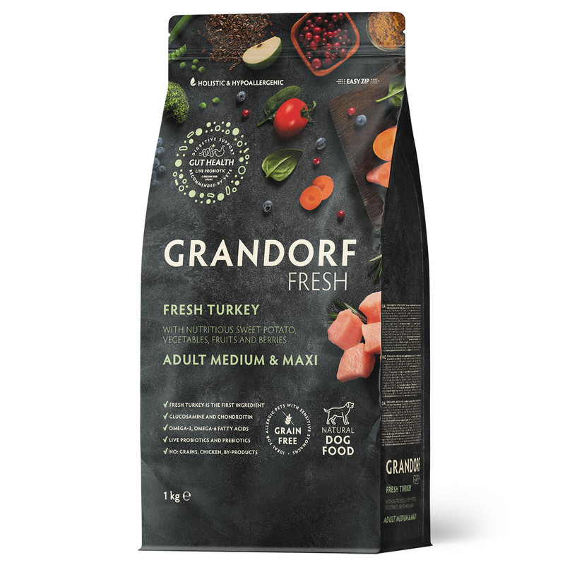 

Сухой корм для собак GRANDORF Fresh, средние, крупные породы, индейка, батат, 1 кг