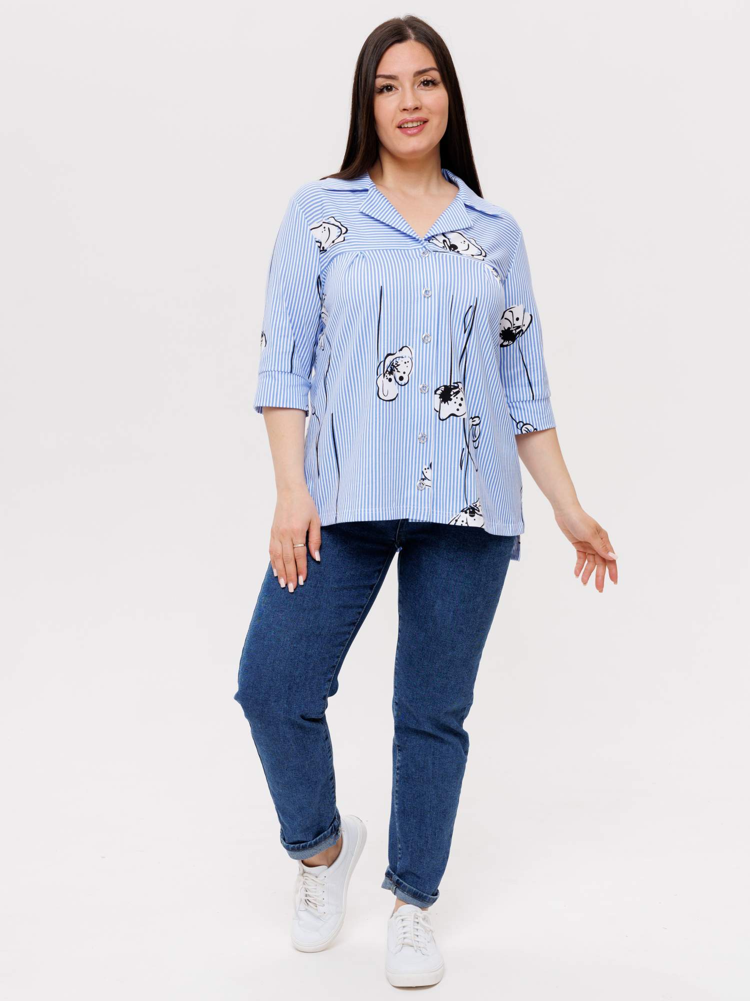 Блуза женская Elenatex Бж-73 голубая 52 RU