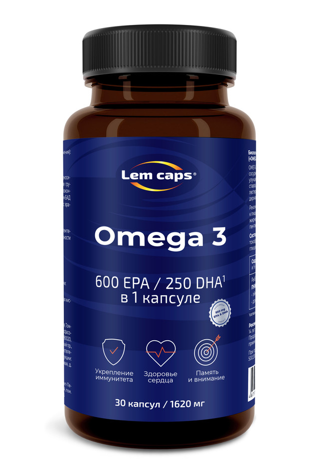 Купить Омега-3 950 мг Lemcaps, 600 ЭПК 250 ДГК капсулы 30 шт.