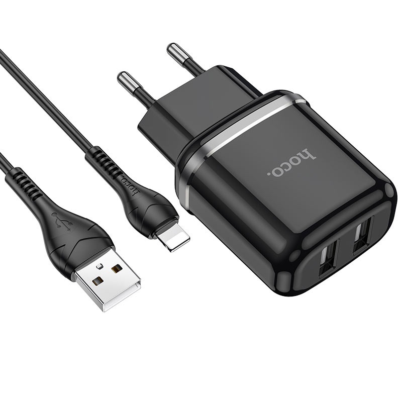 

Зарядное устройство HOCO N4 (5v / 2.4A. 2-USB порта) с кабелем USB - Lightning