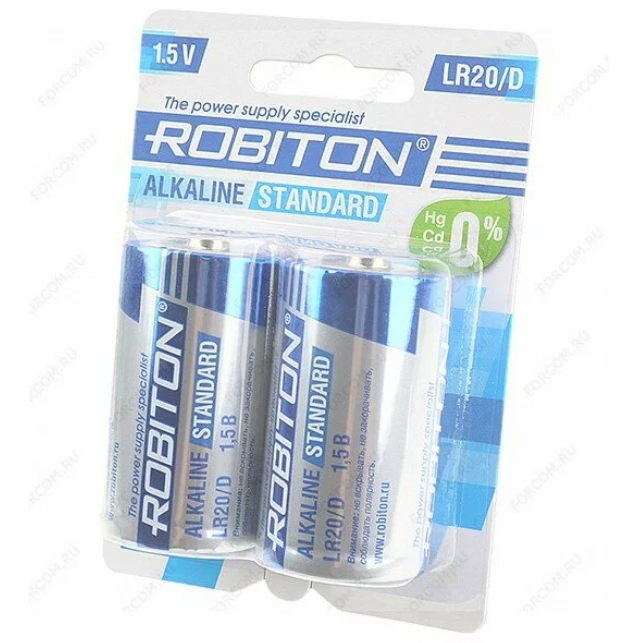 Батарейка ROBITON STANDARD LR20, 1.5 В BL2, 6425 батарейка robiton