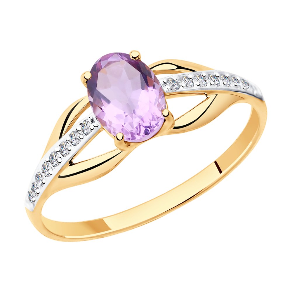 

Кольцо из красного золота р.  Diamant 51-310-00256-4, фианит/аметист, 51-310-00256-4