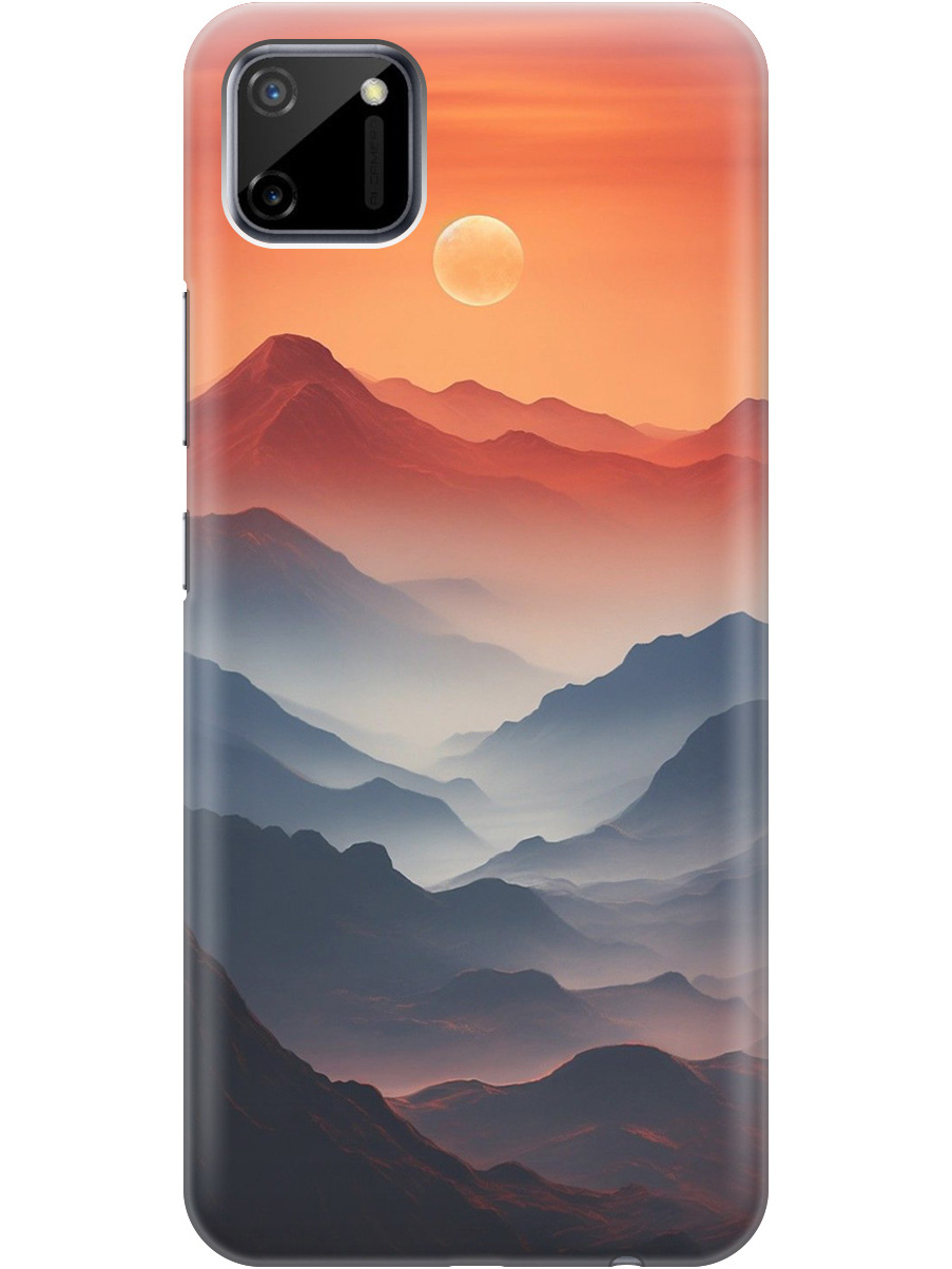 

Силиконовый чехол на Realme C11 с принтом "Луна над горами", Прозрачный;оранжевый;черный, 726149710