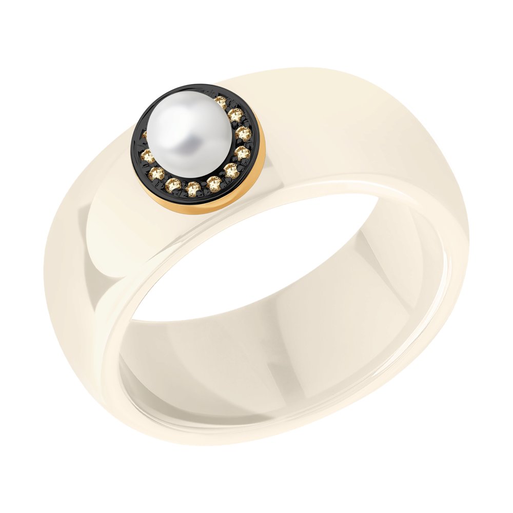 

Кольцо из керамики/красного золота с бриллиантом/жемчугом р. 16 SOKOLOV Diamonds 6015110, 6015110
