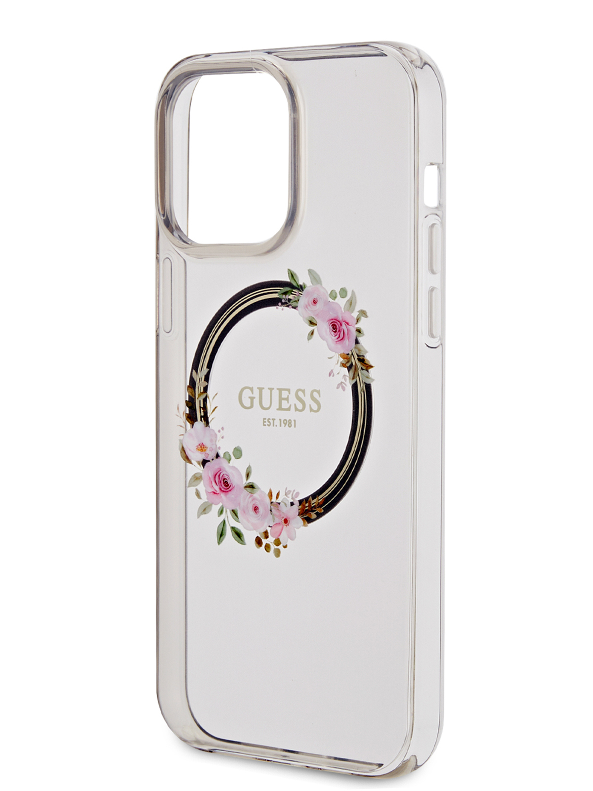 

Чехол Guess для iPhone 14 Pro Max с Magsafe Flowers Wreath Hard Black, Черный