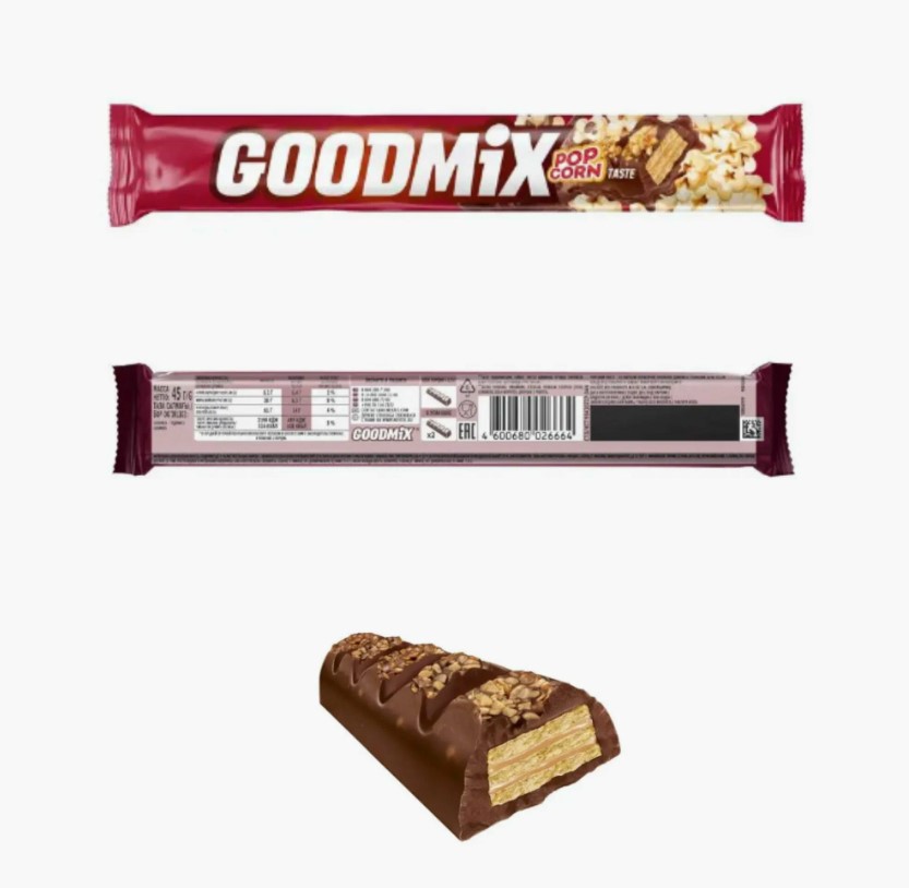 Батончик Goodmix молочный, со вкусом попкорна, с хрустящей вафлей, 35x45 г