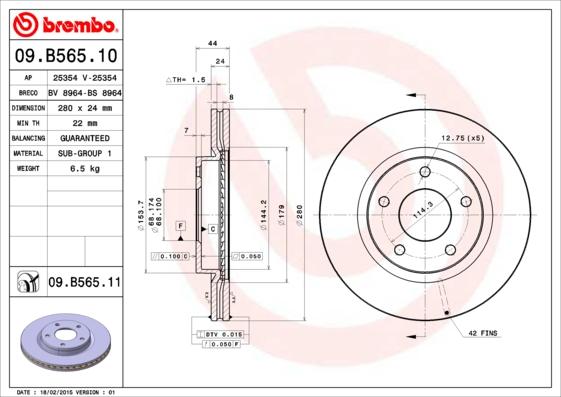 

Тормозной диск brembo передний вентилируемый 09B56511