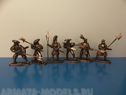 фото 4108/бтб солдатики, пешие ландскнехты с алебардами, 40 мм, бронза три богатыря