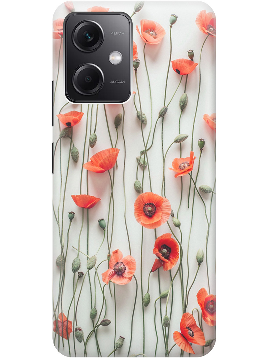 

Силиконовый чехол на Xiaomi Redmi Note 12 с рисунком "Маки на белой стене", Белый;красный, 20000116