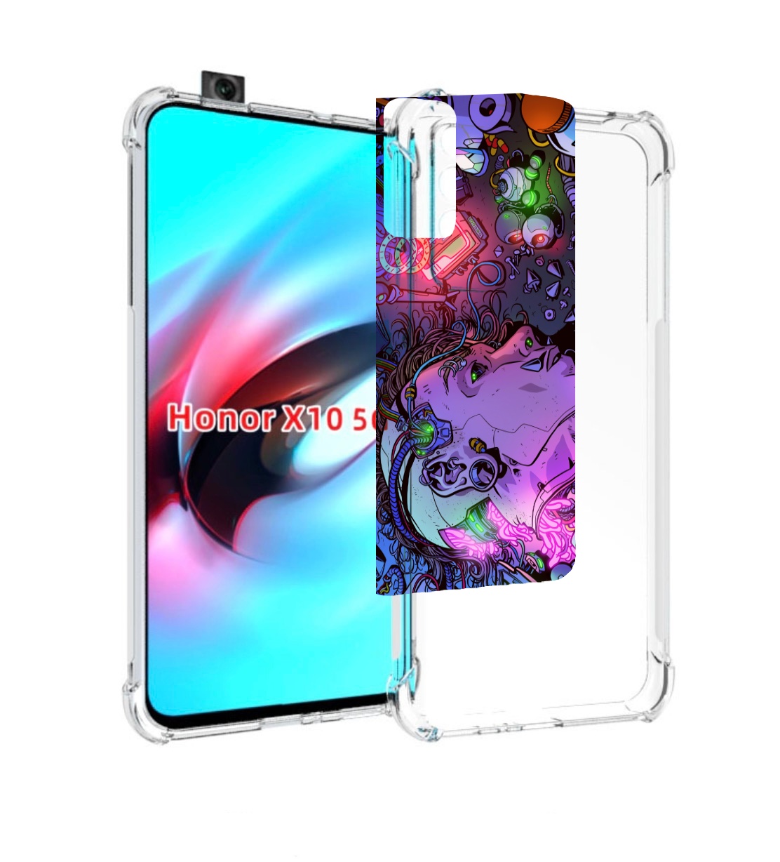 

Чехол MyPads голова робота мультик для Honor X10, Прозрачный, Tocco