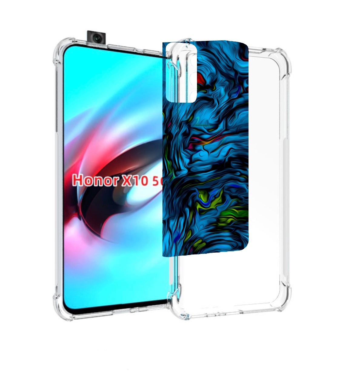 

Чехол MyPads голубая краска в темноте для Honor X10, Прозрачный, Tocco