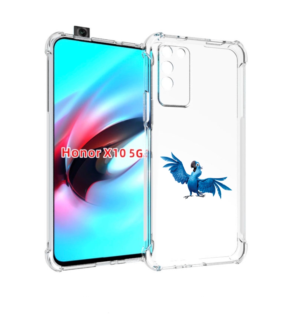 

Чехол MyPads голубой-попугайчик для Honor X10, Прозрачный, Tocco