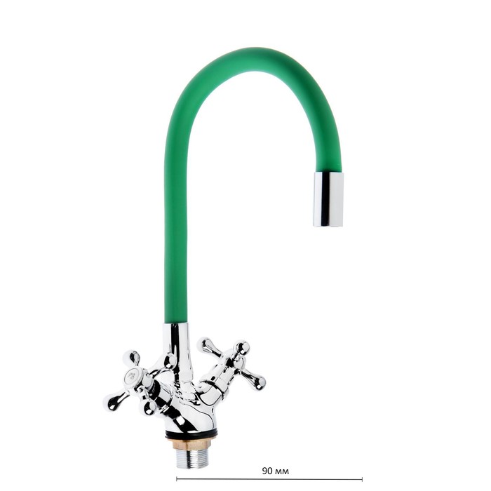 Двухвентильный кухонный смеситель ZEIN Z2102 с силиконовым изливом и силуминовым корпусом в цвете зеленый/хром.