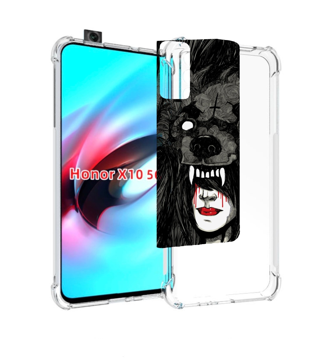 

Чехол MyPads девушка в шкуре волка женский для Honor X10, Прозрачный, Tocco