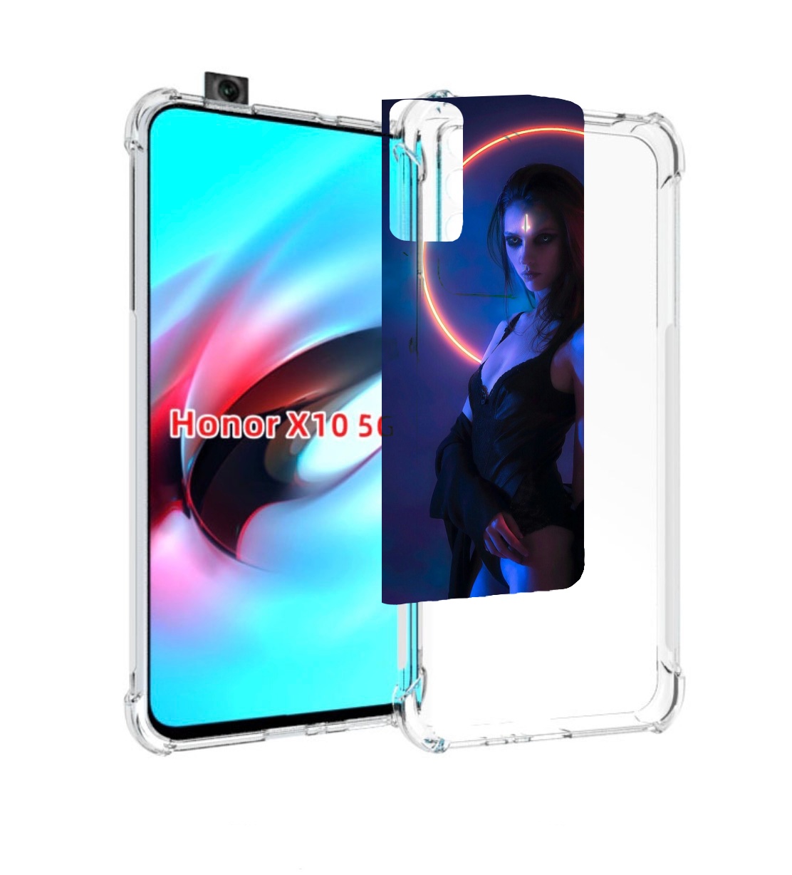 

Чехол MyPads девушка с неоновым кругом женский для Honor X10, Прозрачный, Tocco
