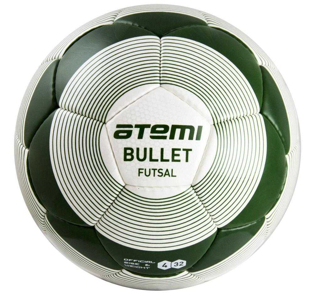 фото Мяч футбольный atemi bullet futsal pu, р.4 (бело-зеленый)