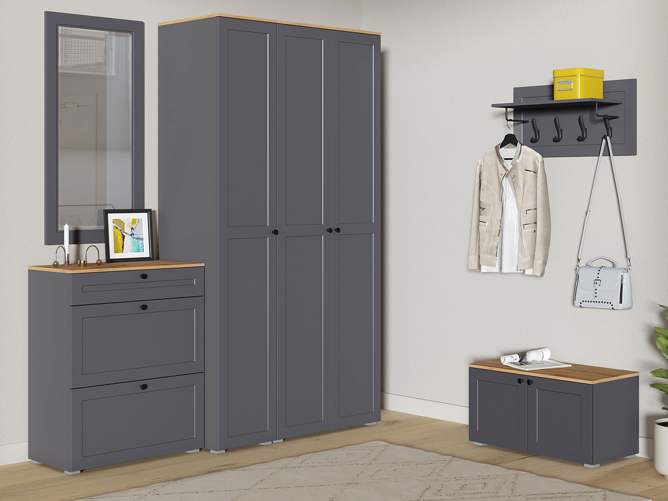 

Прихожая Моби Остин Серый графит / Дуб Вотан, Серый;коричневый, Остин Серый