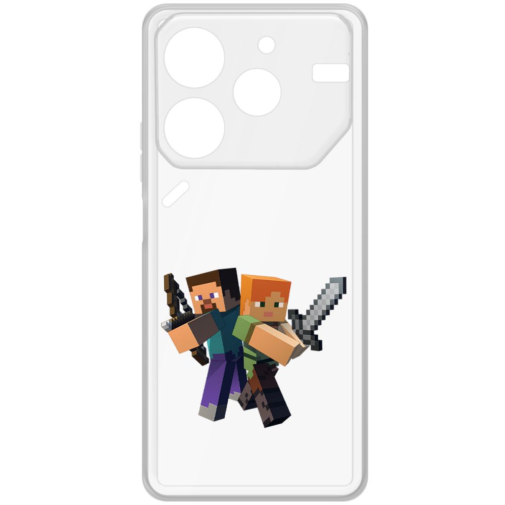 

Чехол-накладка Krutoff Clear Case Minecraft-Стив и Алекс для Tecno Pova 6 Neo, Прозрачный