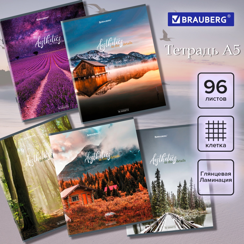 

Тетрадь А5, 96 л., BRAUBERG, скоба, клетка Nature 14 шт