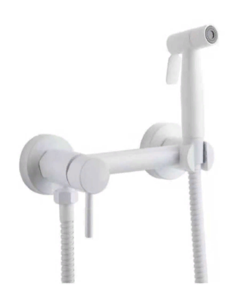 Гигиенический душ со смесителем белый, Fashun,  нержавейка визитница на кнопке 24 карты цвет белый