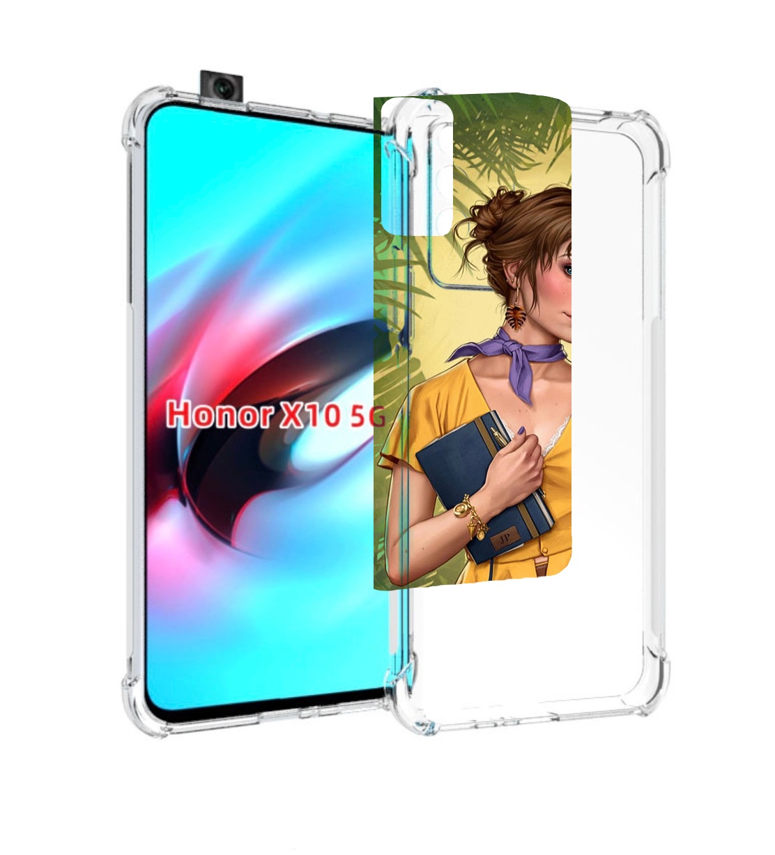 

Чехол MyPads девушка-в-зелени женский для Honor X10, Прозрачный, Tocco