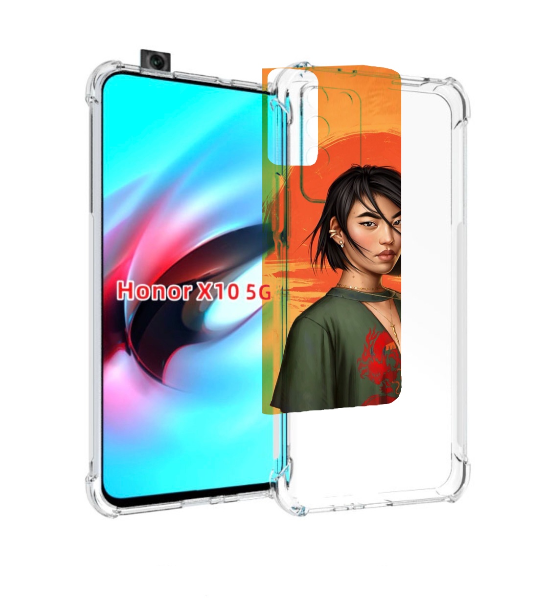 

Чехол MyPads девушка-в-оранжевом-фоне женский для Honor X10, Прозрачный, Tocco