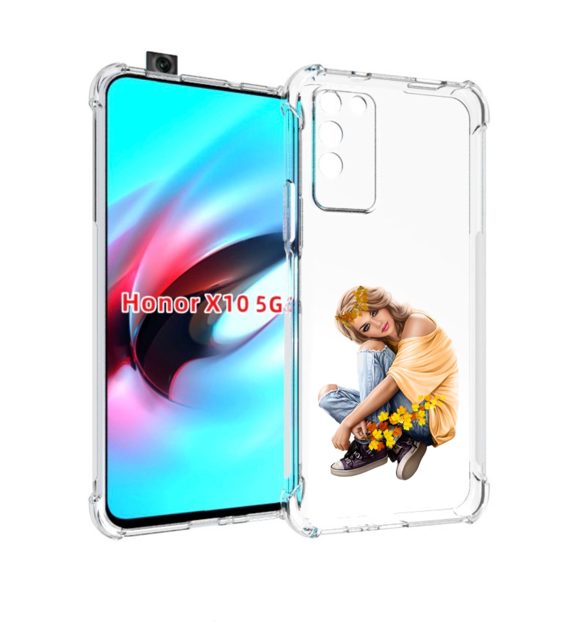 

Чехол MyPads девушка-в-цветочками женский для Honor X10, Прозрачный, Tocco