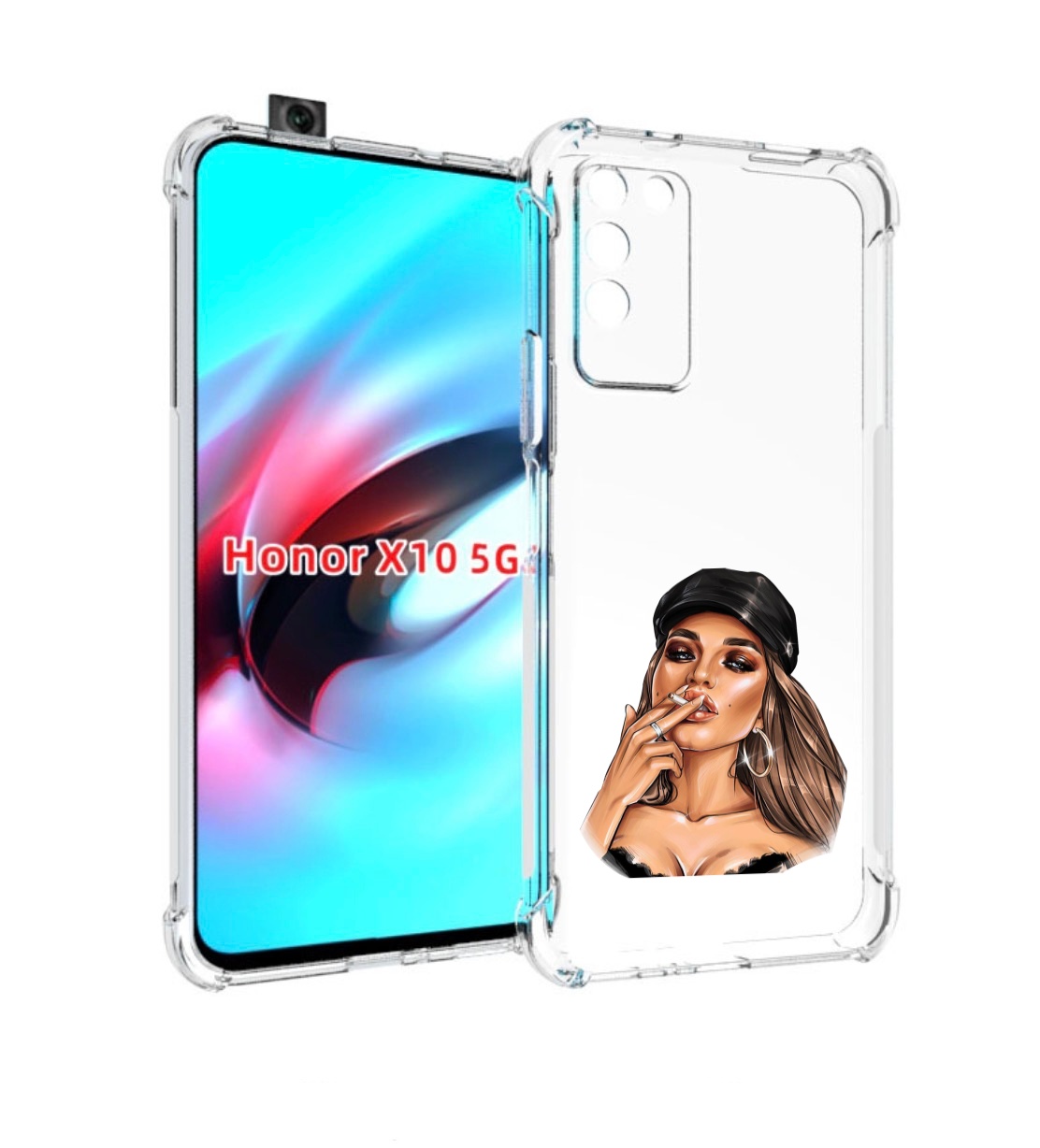 

Чехол MyPads девушка-в-шапке-с-сигаретой для Honor X10, Прозрачный, Tocco