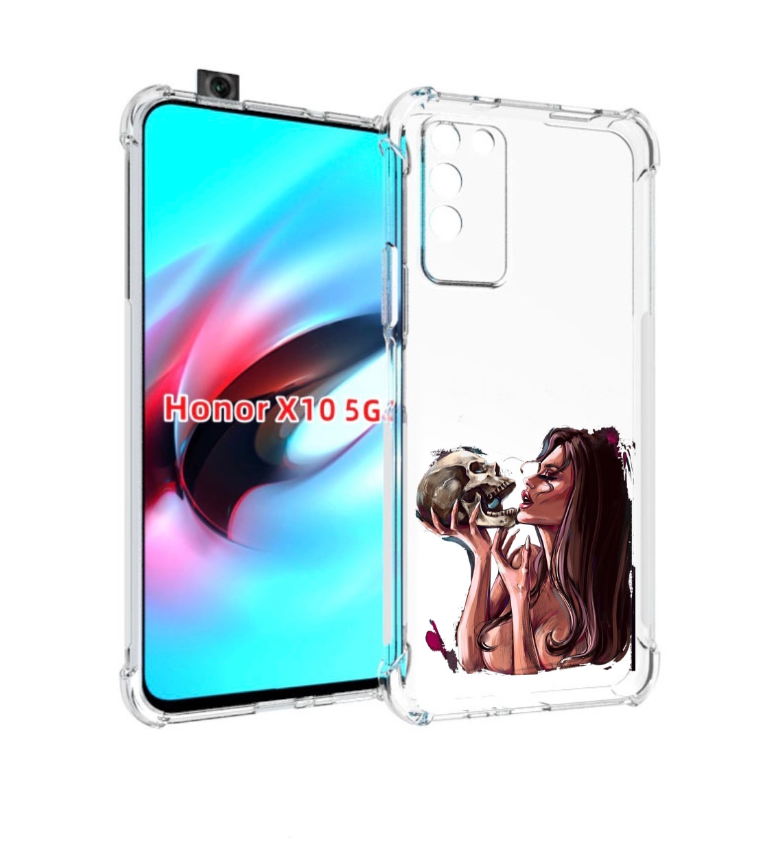 

Чехол MyPads девушка-модель-с-черепом для Honor X10, Прозрачный, Tocco