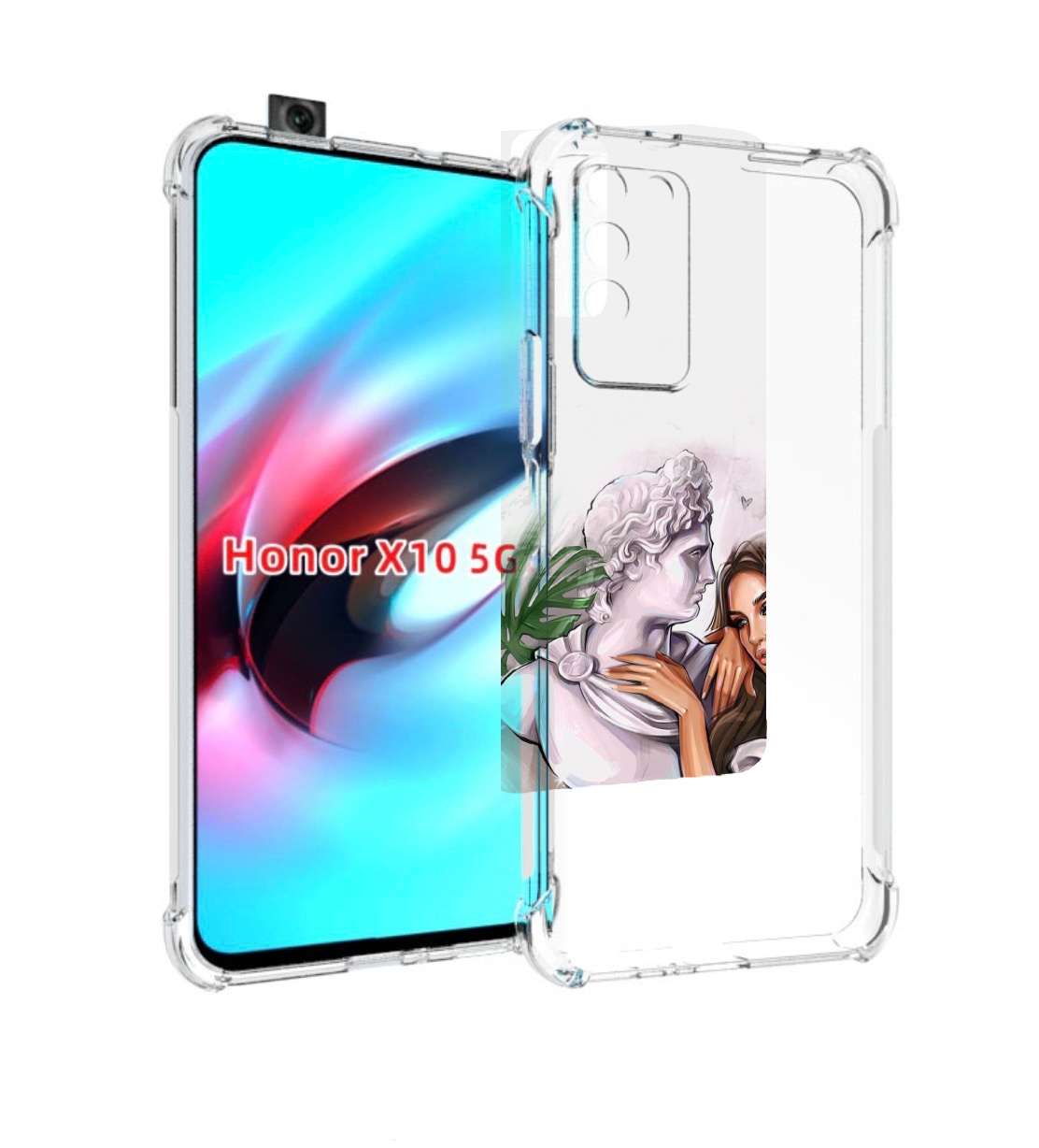 

Чехол MyPads девушка-модель-со-статуей женский для Honor X10, Прозрачный, Tocco