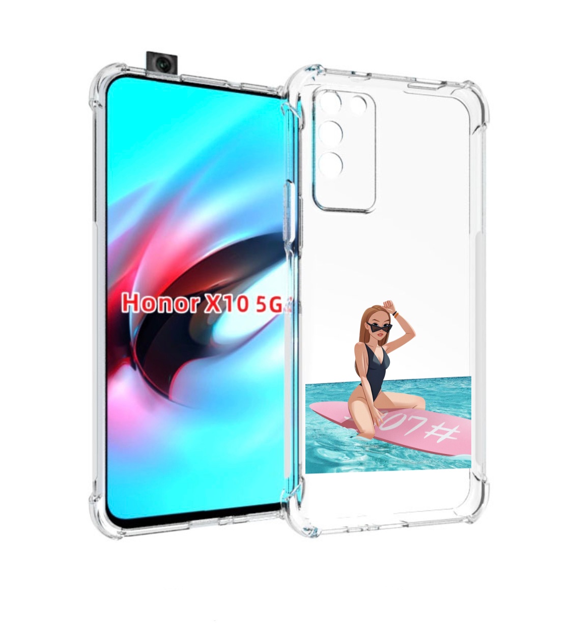

Чехол MyPads девушка-на-серфе женский для Honor X10, Прозрачный, Tocco