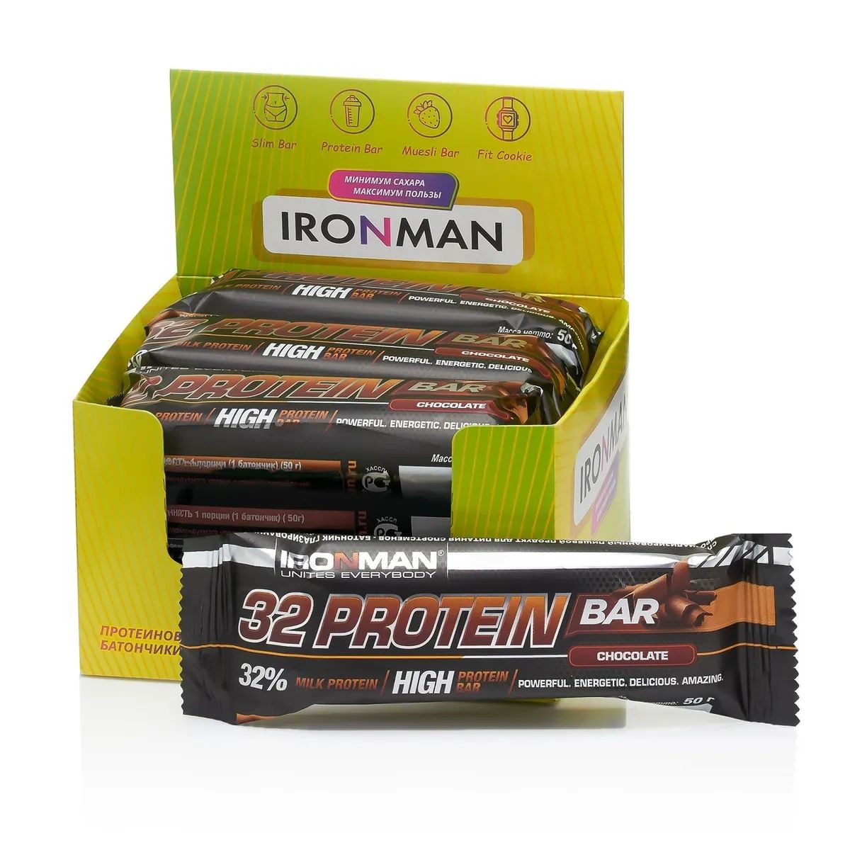 Протеиновый батончик Ironman 32% Protein bar (Шоколад) 6х50г