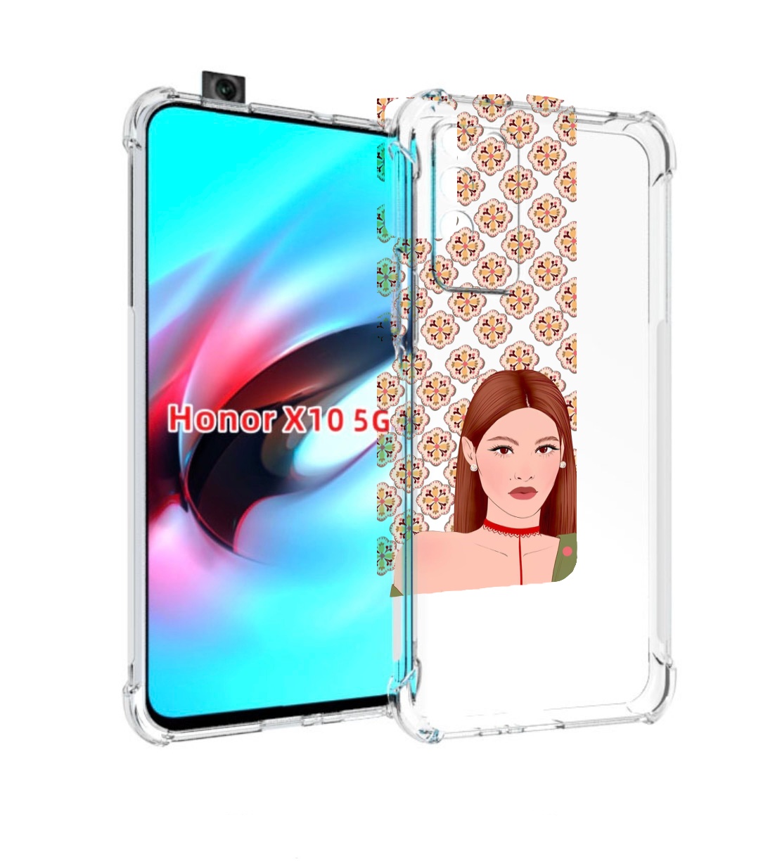 

Чехол MyPads девушка-с-вином-рисунок женский для Honor X10, Прозрачный, Tocco
