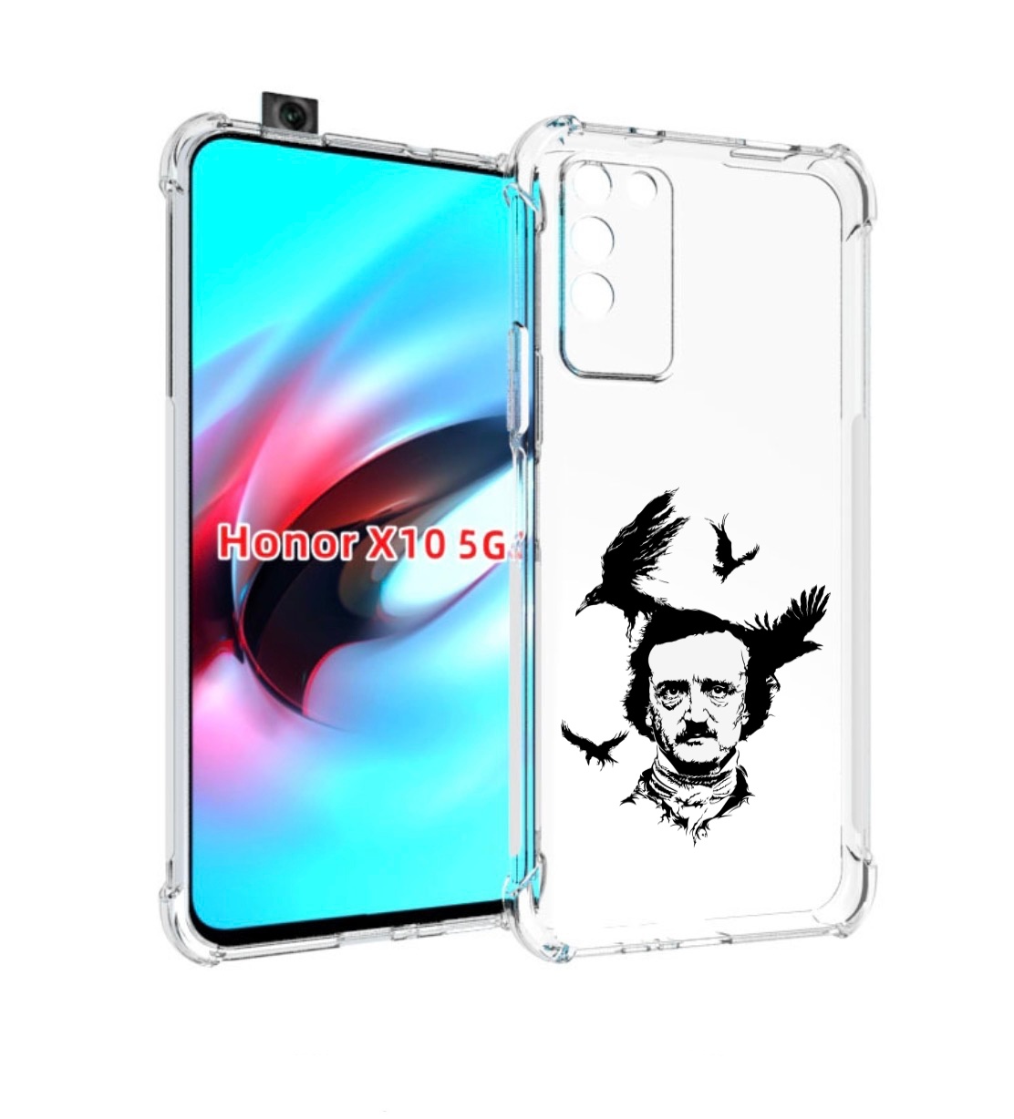 

Чехол MyPads Эдгар Аллан черно белый для Honor X10, Прозрачный, Tocco