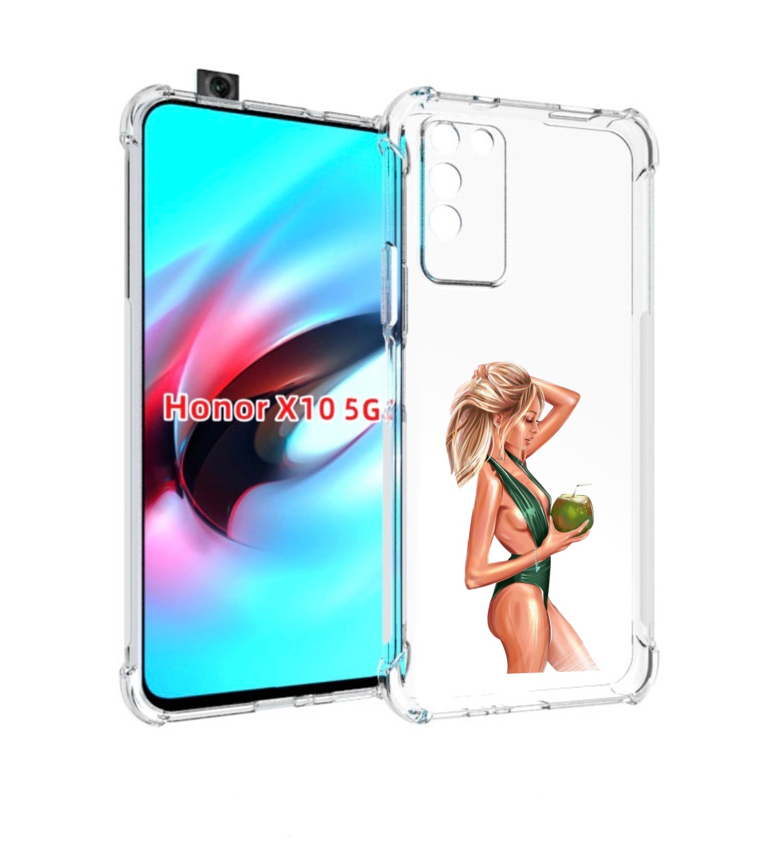 

Чехол MyPads девушка-с-кокосом-в-зеленом-купальнике женский для Honor X10, Прозрачный, Tocco