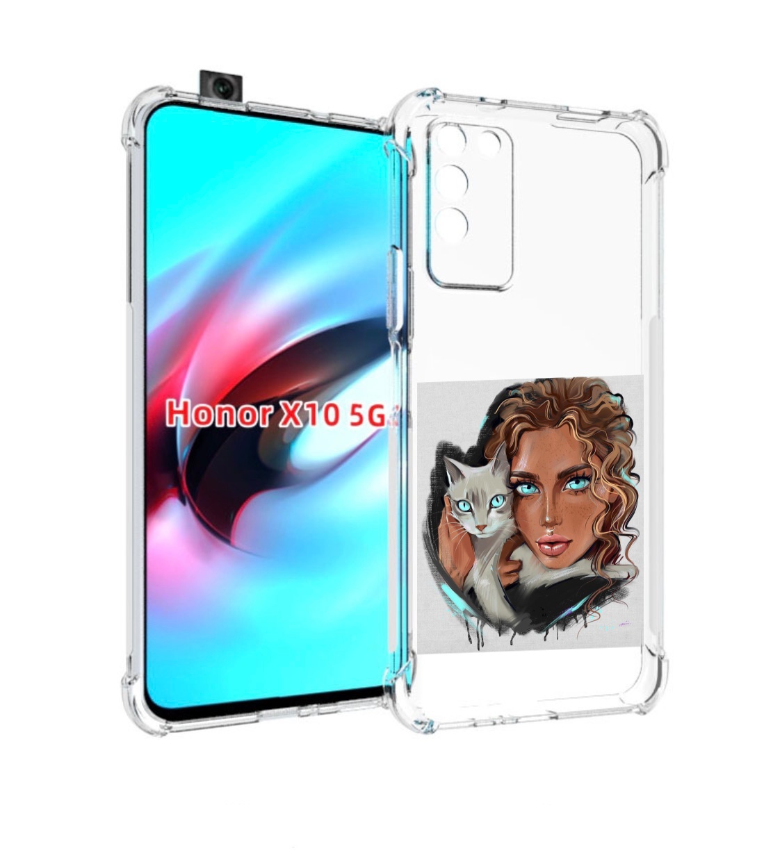 

Чехол MyPads девушка-с-котом-голубые-глаза женский для Honor X10, Прозрачный, Tocco