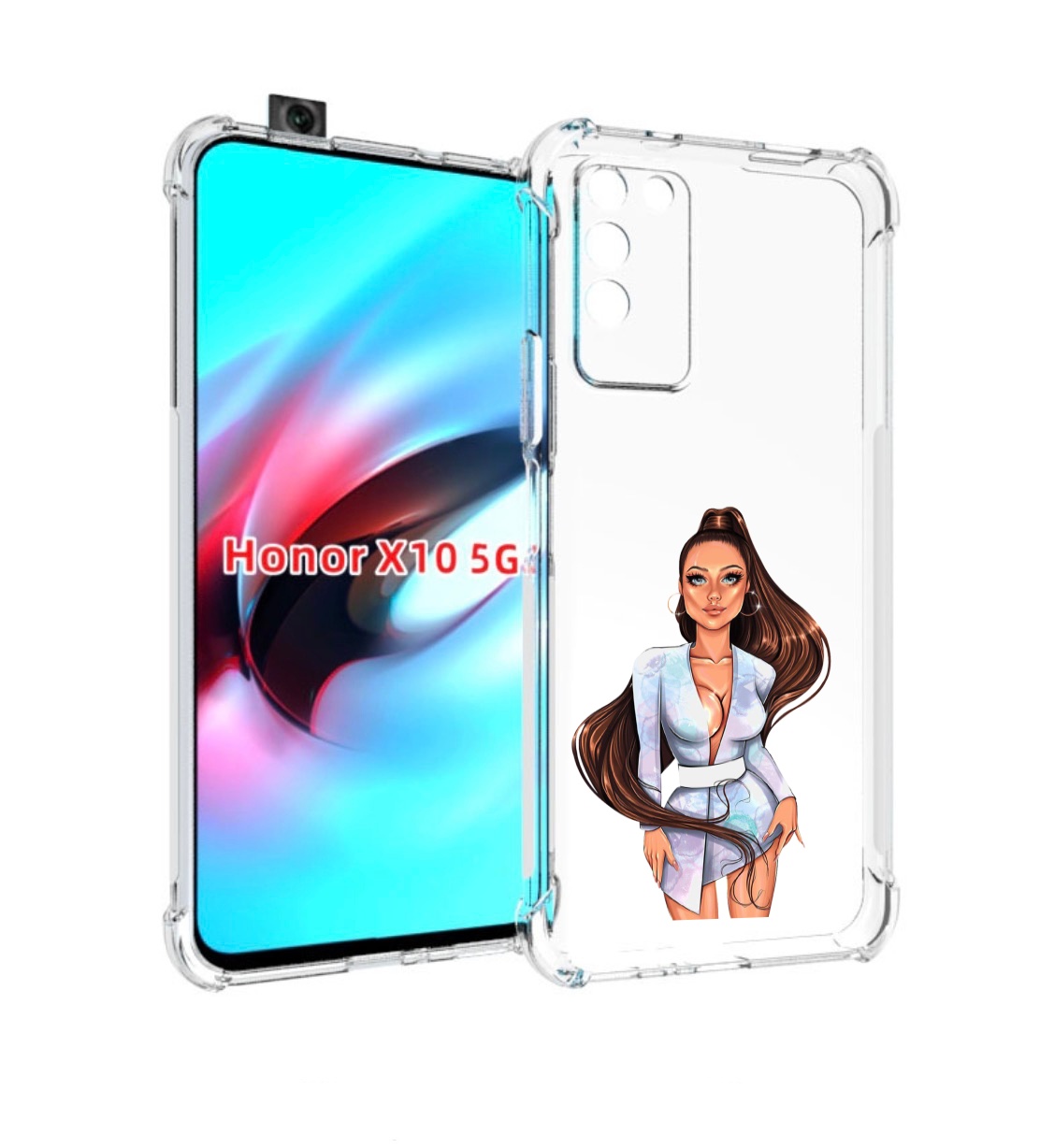 

Чехол MyPads девушка-с-очень-длинными-волосами женский для Honor X10, Прозрачный, Tocco